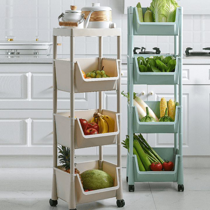 3 Layers Movable Kitchen Storage Rack with Wheels Vegetable Fruit Basket Kitchen Organizer Multi-Functional Storage Shelf - MRSLM