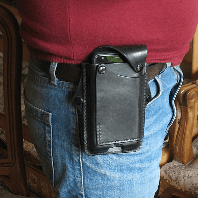 Men EDC 6.3''Inch Genuine Leather Phone Bag Case Belt Bag - MRSLM