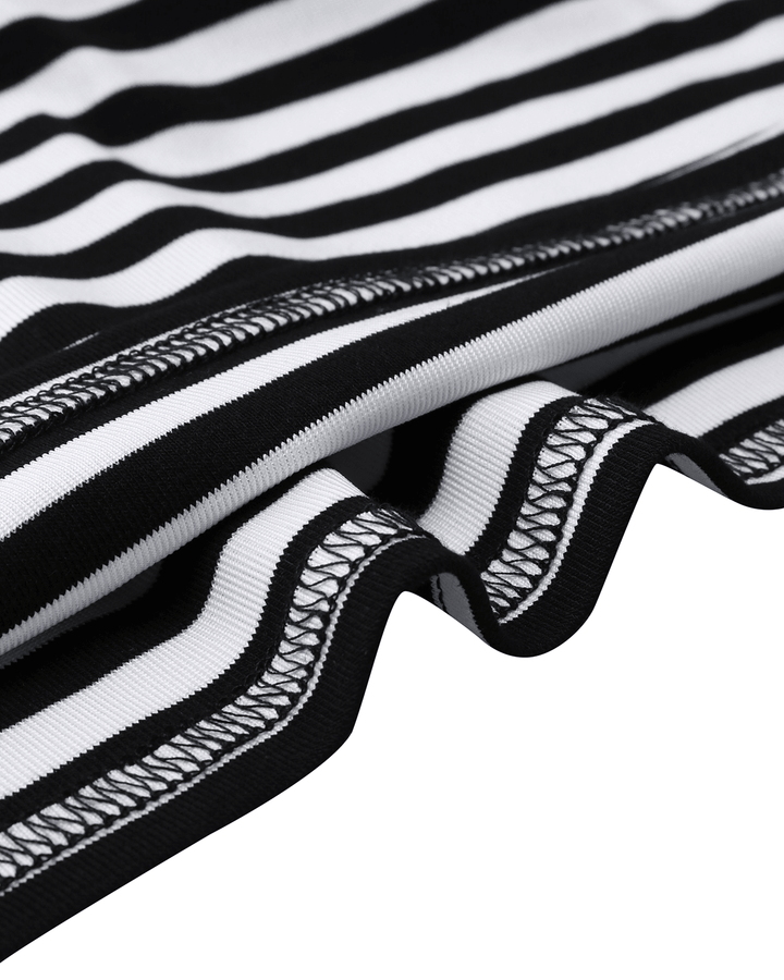 Striped Drawstring Short Sleeve Casual Shirt Pocket Dress - MRSLM