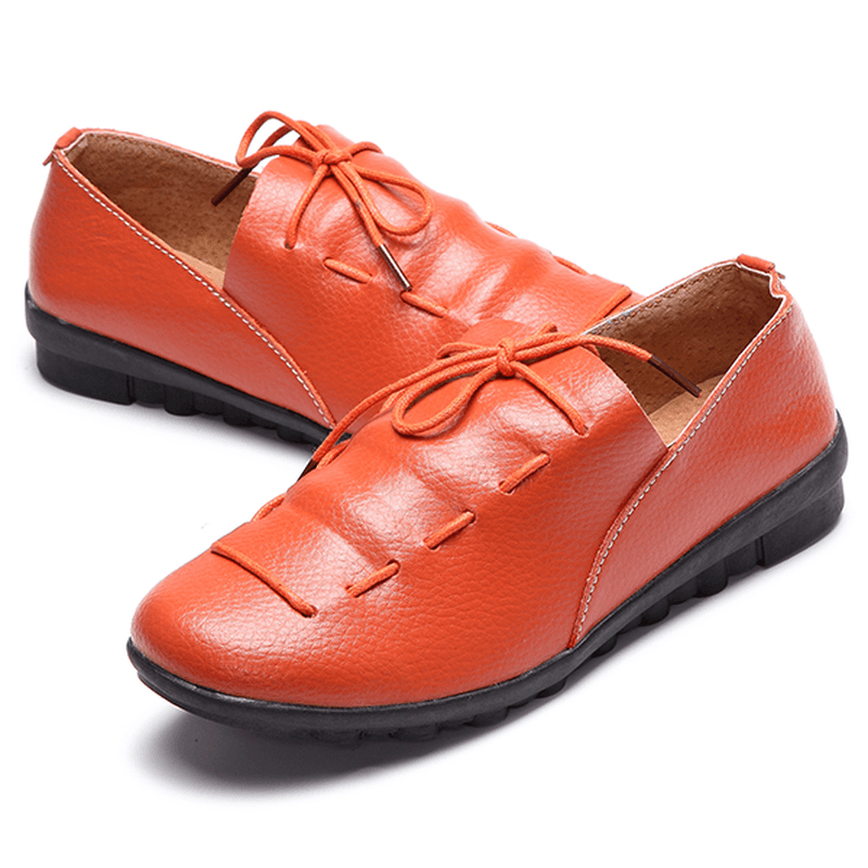 Casual Comfy Lace up Soft Leather round Toe Flat Loafer Shoe - MRSLM