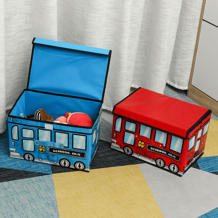 1.8L Waterproof Bus Shape Children Kids Toys Storage Box Foldable Non-Woven Cartoon Car Pattern Toys Basket - MRSLM