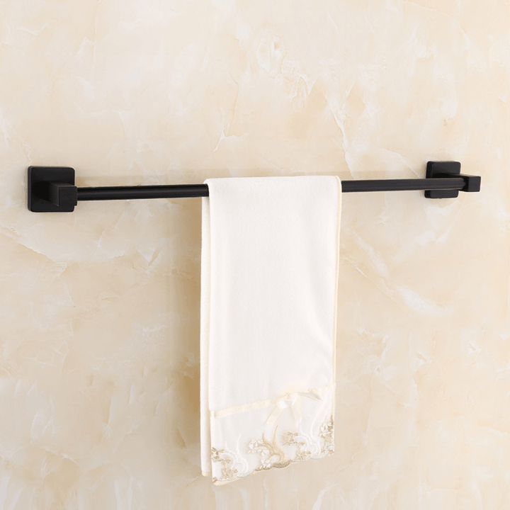 Matt Black Square Towel Holder Rack Bathroom Shower Toilet Wall Mount Clothes Bar Rail Hanger - MRSLM
