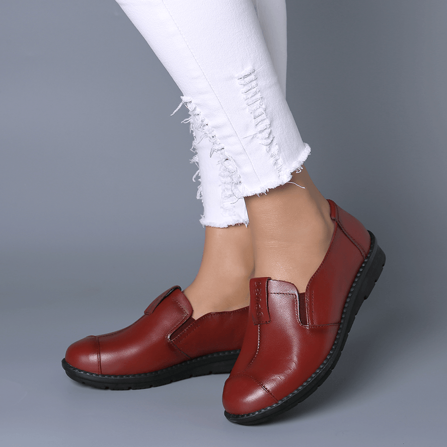 Women Casual Comfy Soft Sole Slip on Leather Loafers - MRSLM