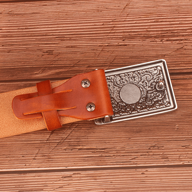 Ethnic Style Carved Leather Belt Head Layer Cowhide Personality Smooth Buckle - MRSLM