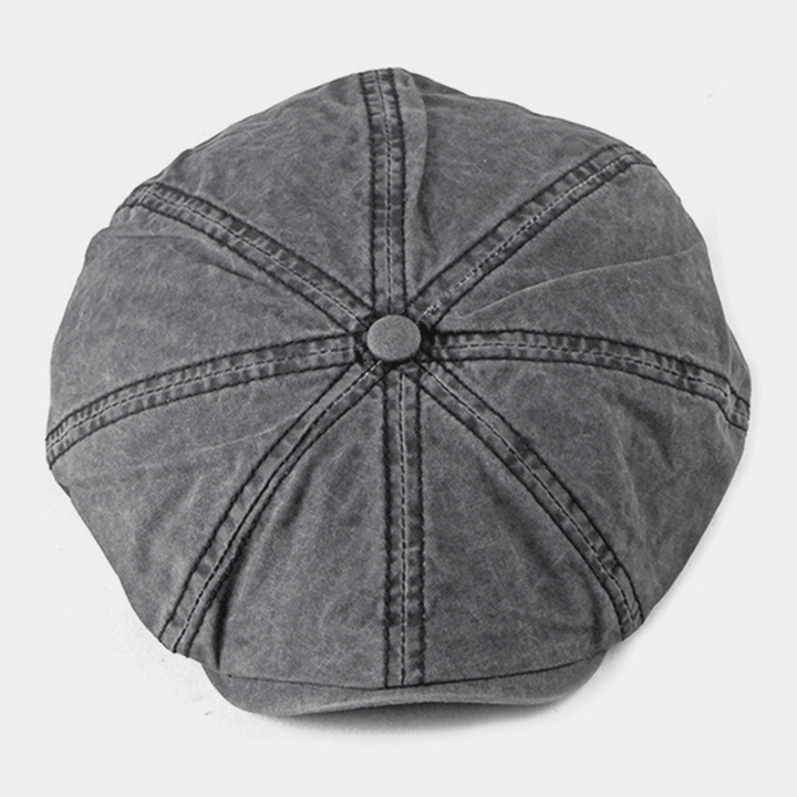Men Cotton British Style Street Trend Solid Color Outdoot Sunvisor Forward Hat Beret Hat Octagonal Hat - MRSLM