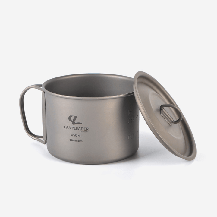 Campleader 450Ml Folding Pot Titanium Cup Portable Drinking Water Mug Outdoor Camping Picnic BBQ Tableware with Cup Lid - MRSLM