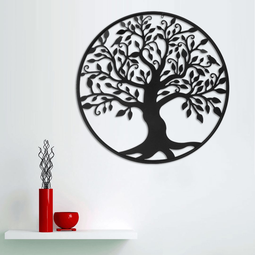 39In Black Tree of Life Metal Hanging Wall Art round Sculpture Home Garden Decoration - MRSLM