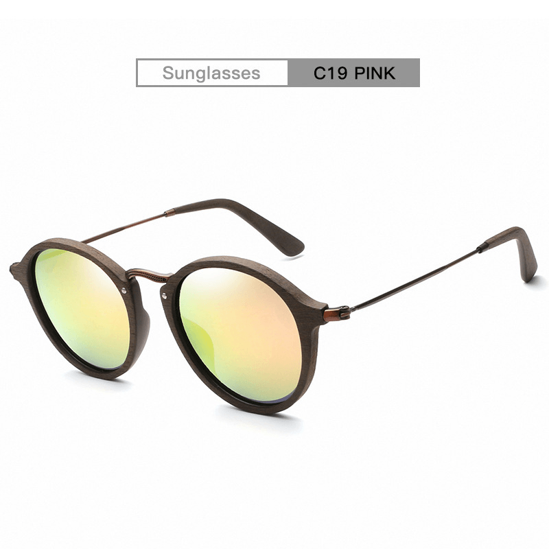 Men'S and Women'S Small Frame Plate Imitation Wood Grain round Frame Sunglasses - MRSLM