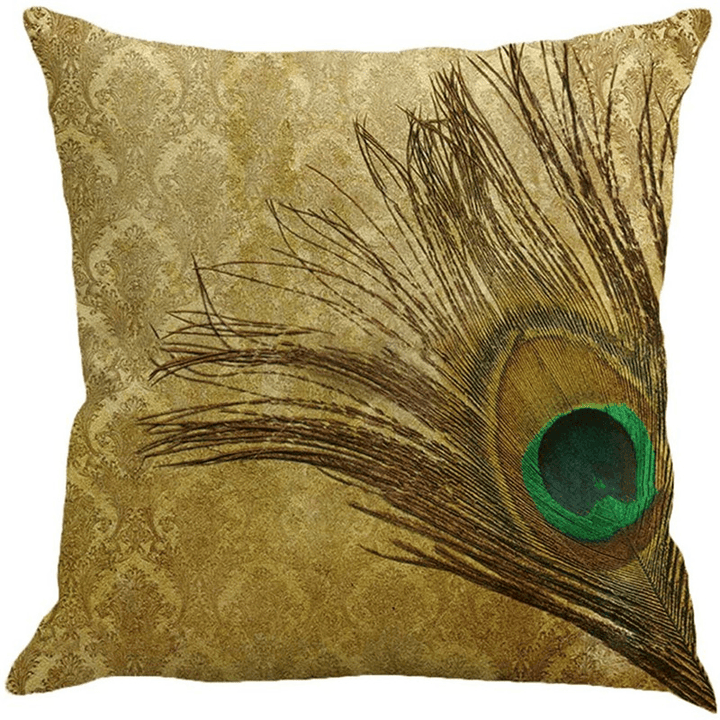 Linen Cushion Cover Peacock Feather Throw Pillow Case Home Sofa Cover - MRSLM
