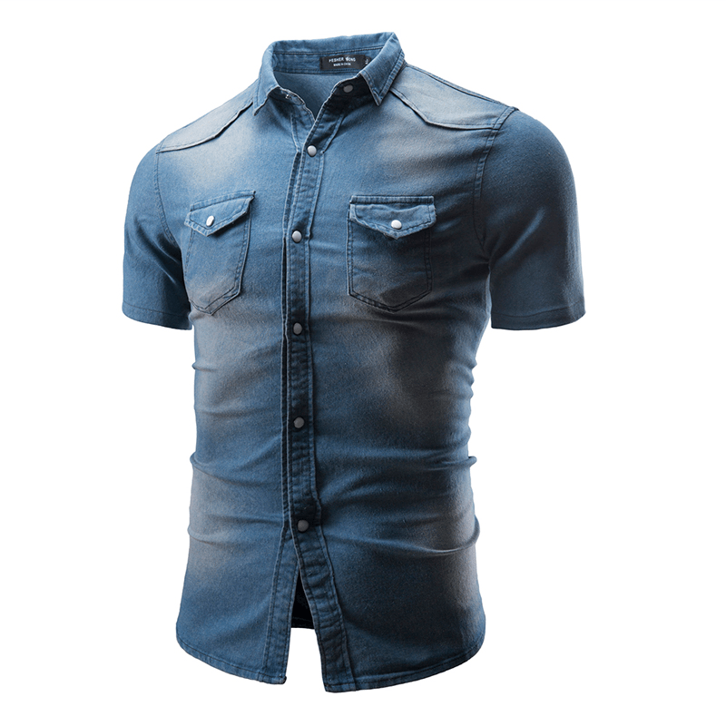 Men's Fashionable Short Sleeve Denim Shirts for Summer Casual Wear - MRSLM