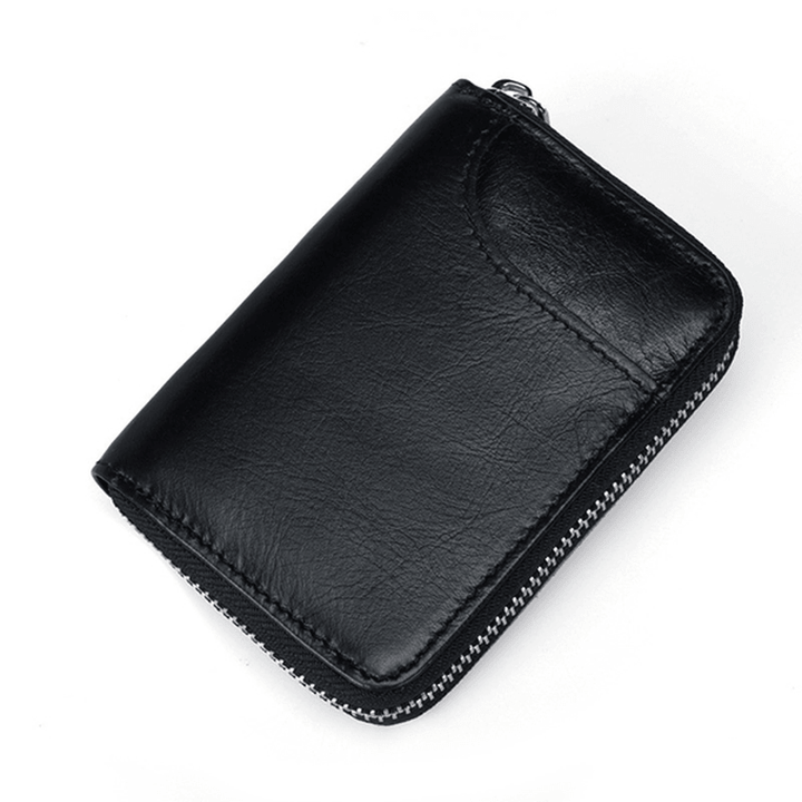 RFID Men and Women Genuine Leather 12 Card Slot Wallet Short Coin Purse - MRSLM