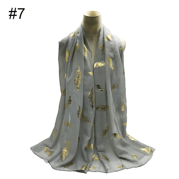 Gold Leaf Print Women'S Versatile Scarf Turban Shawl - MRSLM