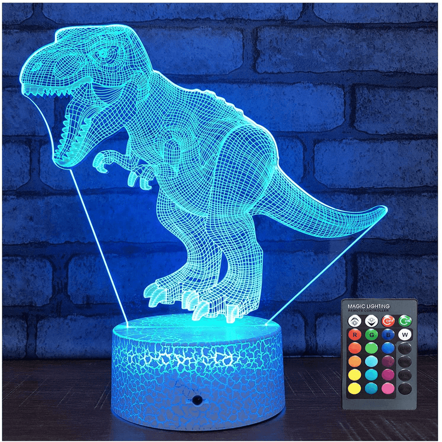 Usb/Battery Powered 3D Children Kids Night Light Lamp Dinosaur Toys Boys 16 Colors Changing LED Remote Control+Base Christmas Decorations Clearance Christmas Lights - MRSLM