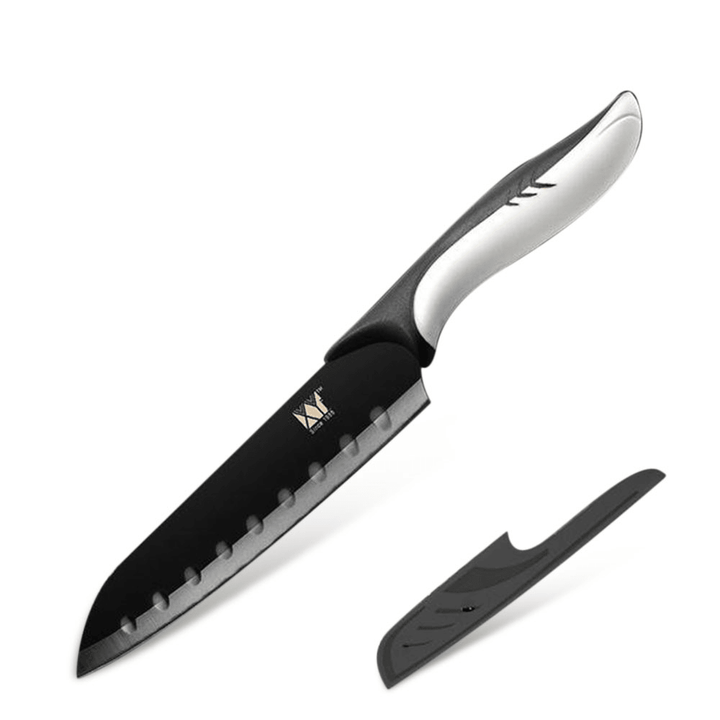 XYJ Kitchen Stainless Steel Cutter 6PCS / Set Black Blade Paring Utility Santoku Chef Slicing Bread Kitchen Cutting Tool - MRSLM