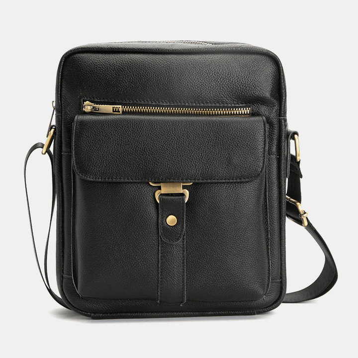Men Genuine Leather Multifunction Anti-Theft Wear-Resistant Vintage Business Crossbody Bag Shoulder Bag - MRSLM