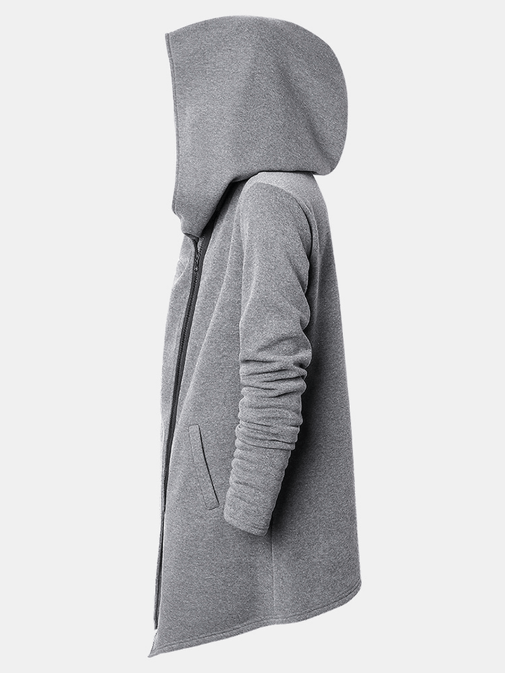 Mens Hooded Zipper Pocket Symmetry Hem Dark Grey Cardigans - MRSLM
