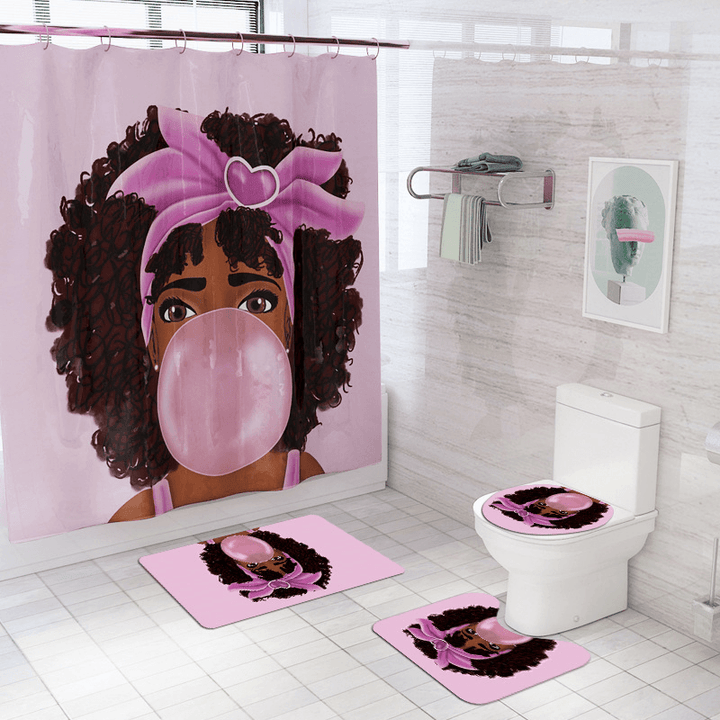 Bathroom Shower Curtain or 3-Pieces Bath Mat Toilet Cover Rug Decor Set Non Slip Waterproof - MRSLM