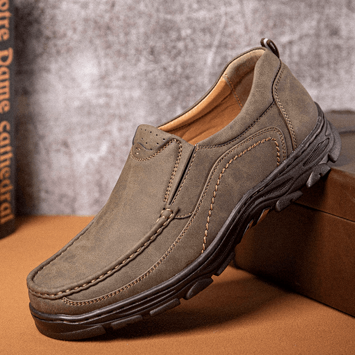 Menico Men Stitching Slip Resistant Lightweight Comfy Slip-On Casual Shoes - MRSLM