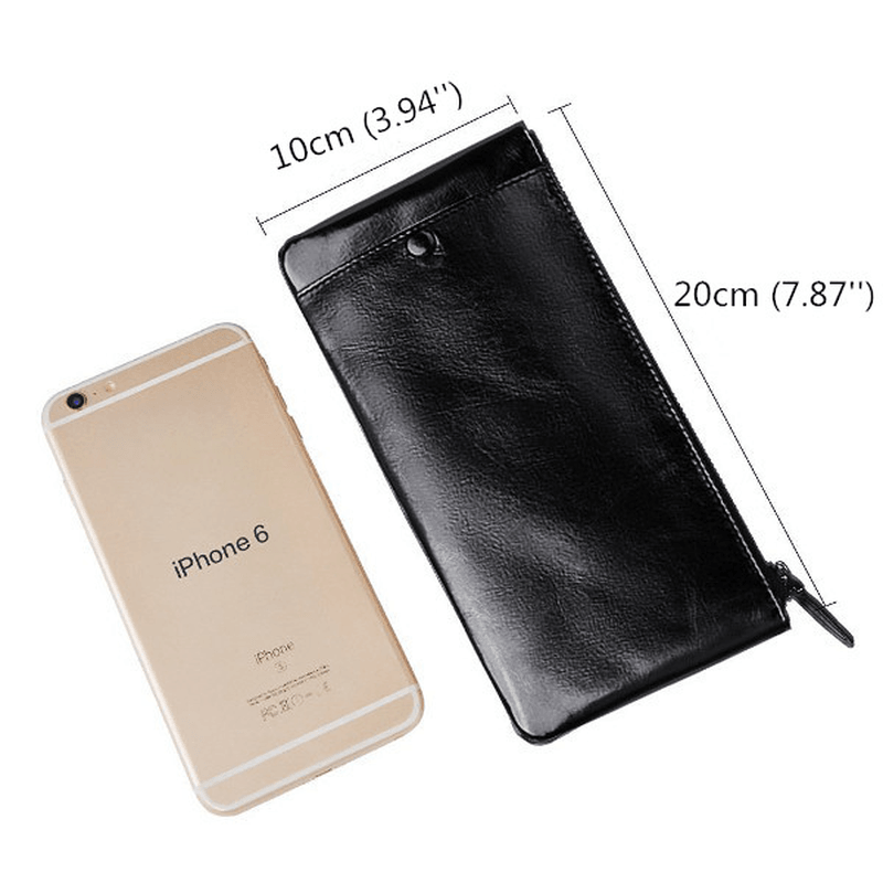 Genuine Leather Zipper Long Wallet Purse Card Holder 5.5'' Phone Case for Iphone Huawei Samsung - MRSLM