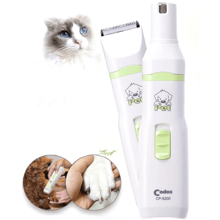 2 in 1 Professional Pet Dog Cat Hair Trimmer Paw Nail Grinder Grooming Clippers Nail Cutter Hair Cutting Machine Pet Care Tool - MRSLM