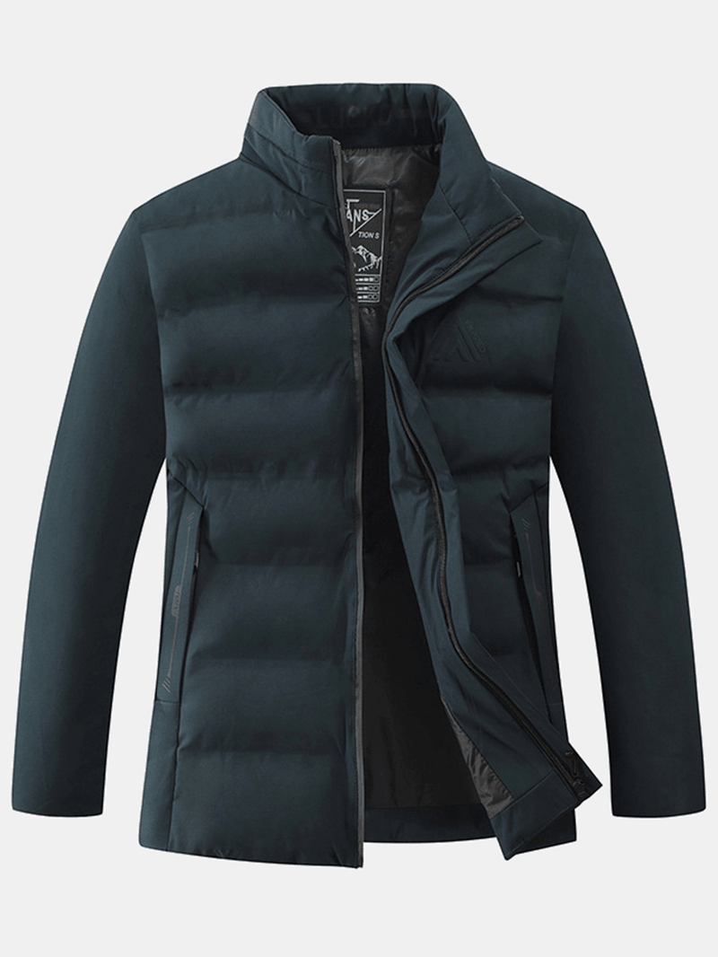 Mens Thicken Solid Color Stand Collar Pocket down Jacket - MRSLM