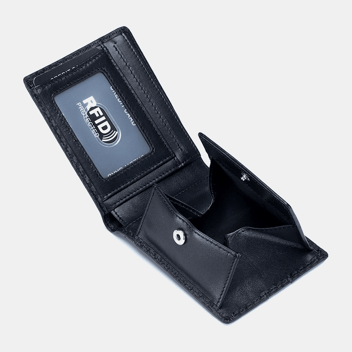 Genuine Leather Soft Plaid Bifold Wallet Fiber RFID Ultra-Thin Leather Wallet for Men - MRSLM