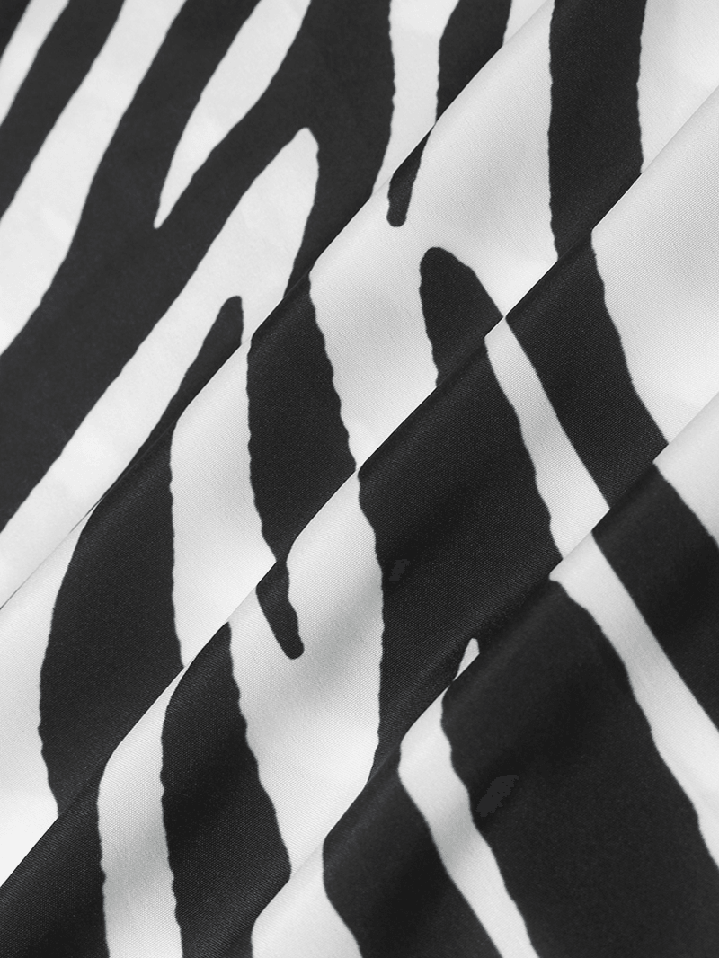 Mens Zebra Pattern Print Stylish Lapel Relaxed Fit Long Sleeve Shirts - MRSLM