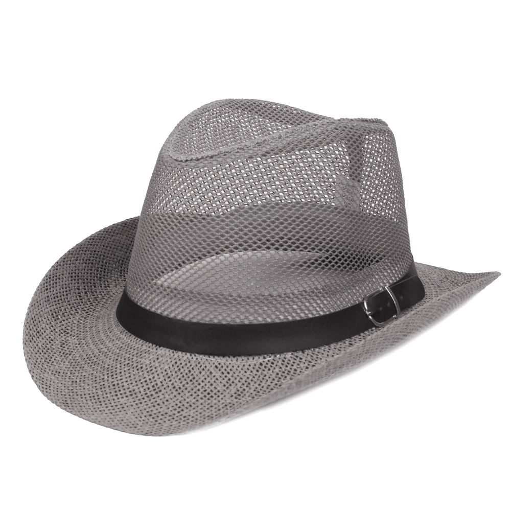 Men Outdoor Breathable Mesh Bowler Jazz Hat Cowboy Sunshade Straw Hat - MRSLM