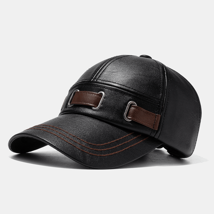 Unisex Artificial Leather Hat Outdoor Warm Casual Baseball Cap - MRSLM