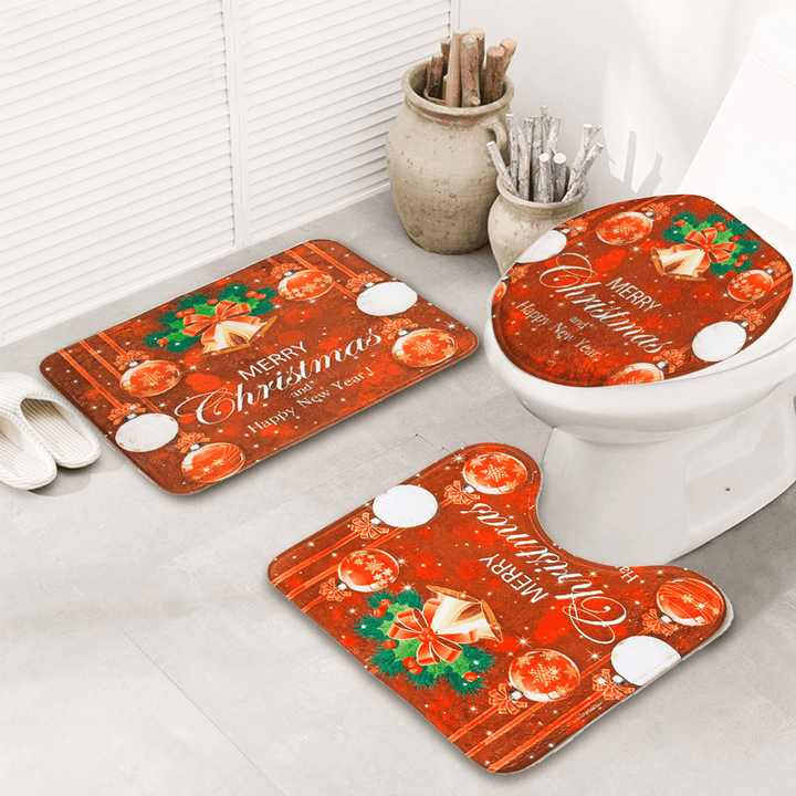 3Pcs Bathroom Rug Mats Set Christmas Decoration Anti-Slip Toilet Rug Floor Mat - MRSLM