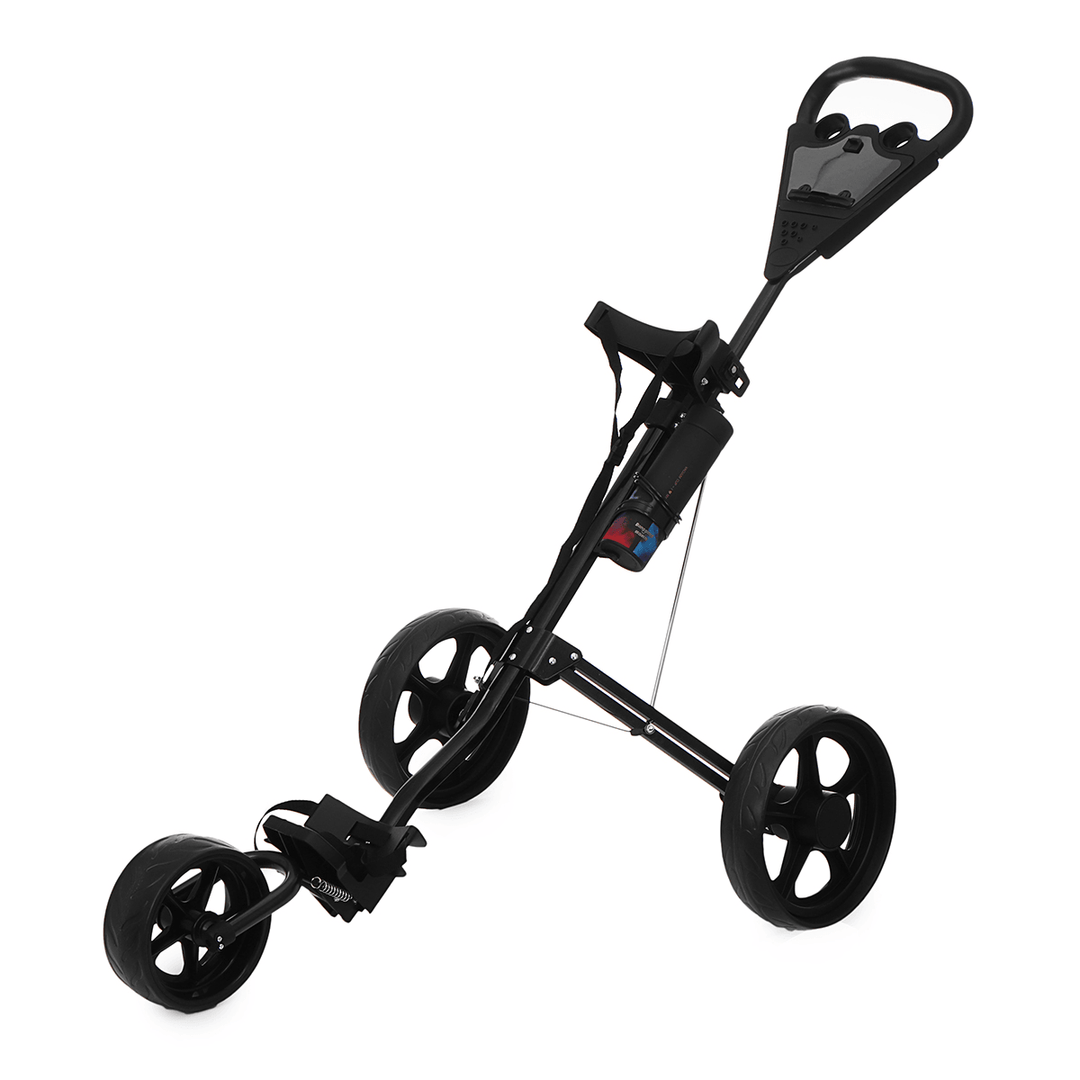 3 Wheel Folding Golf Cart Pull Push Trolley with Scorecard Cup Holder Foot Brake Outdoor Sport - MRSLM