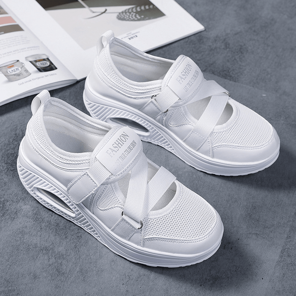 Women Brief Fabric Hollow Out Breathable Soft Sole Cushioned Casual Sports Shoes - MRSLM