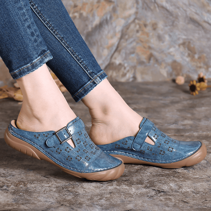LOSTISY Women Hollow Out Breathable Backless Comfy Slip on Summer Casual Sandals - MRSLM