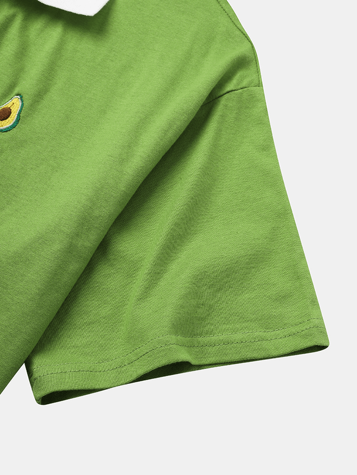 Mens Cotton Fruit Embroidered Loose Light Lapel Collar Golf Shirts - MRSLM