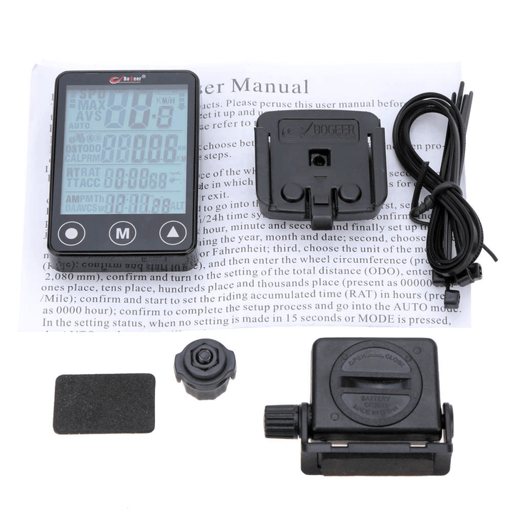 Bogeer YT-308 24 Functions Wireless Bike Computer Touch Button LCD Backlight Waterproof Speedometer - MRSLM