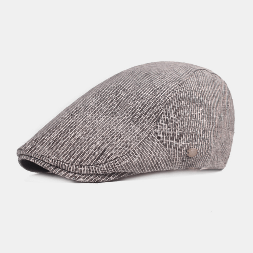 Men Cotton Linen Beret Cap Striped Pattern Casual Sunshade Forward Cap Flat Hat - MRSLM