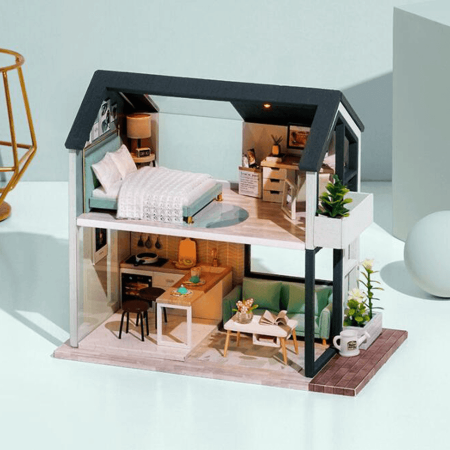 CUTE ROOM Peaceful Time Theme of DIY Assembled Doll House with Cover for Children Toys - MRSLM