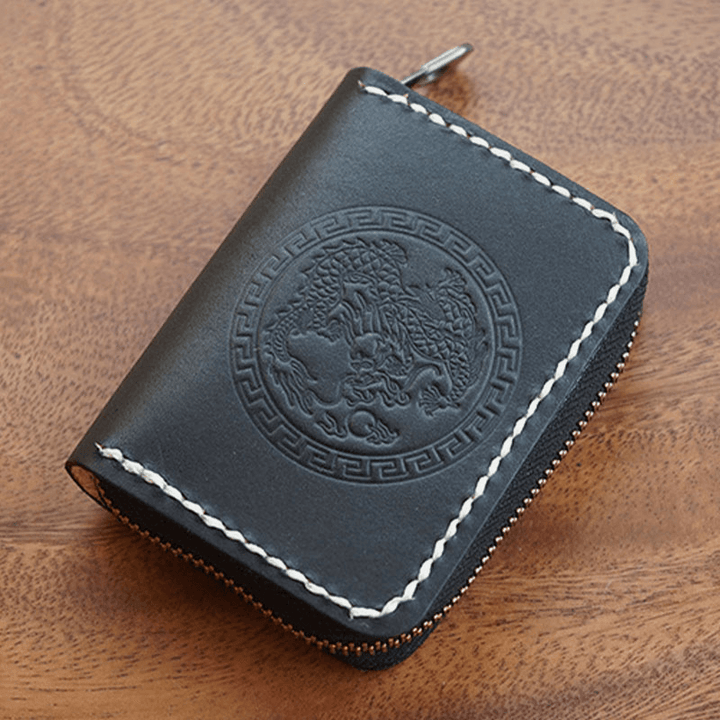 Men Gradient First Layer Cowhide Zipper Wallets RFID Anti-Magnetic Multi-Card Slot Card Holder Coin Purse - MRSLM