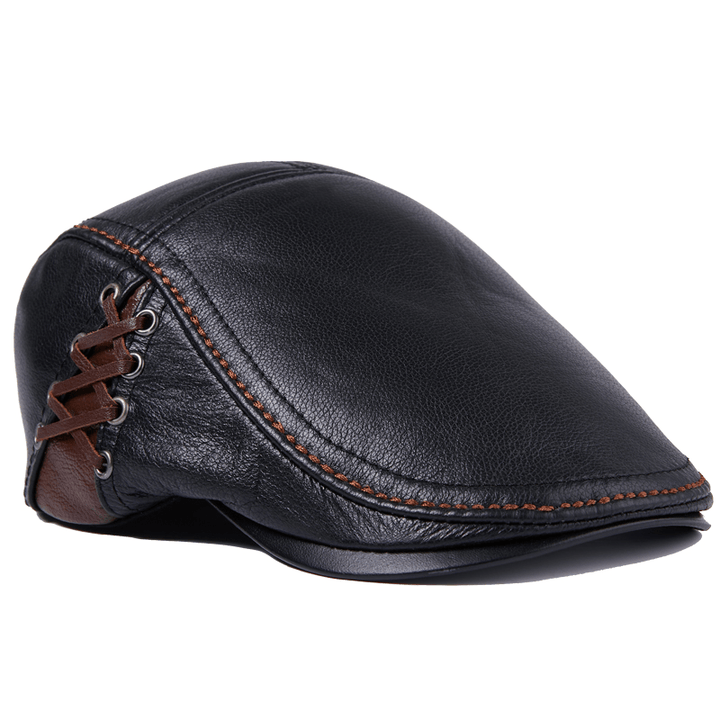 Men'S Cowhide Beret Leather Hat - MRSLM