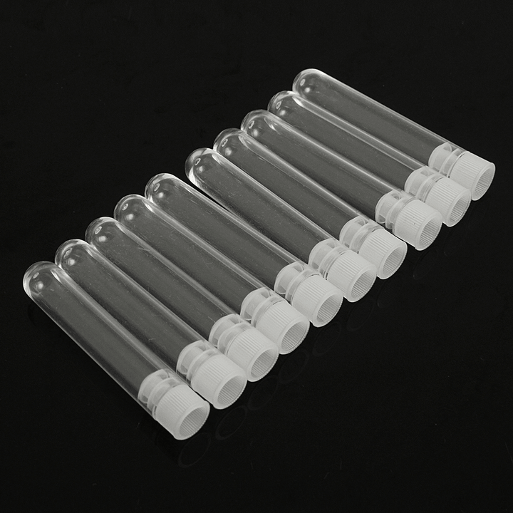 10Pcs Plastic Clear Laboratory Test Tubes Vial Sample Containers with Lid Caps - MRSLM