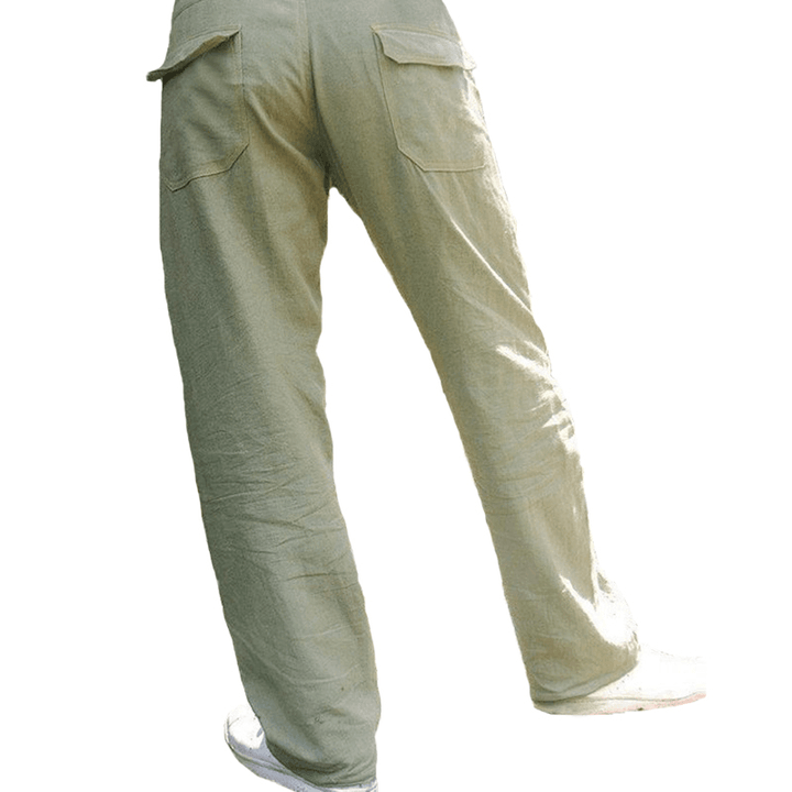 Mens Ethnic Style Cotton Comfy Breathable Straight Leg Pants - MRSLM
