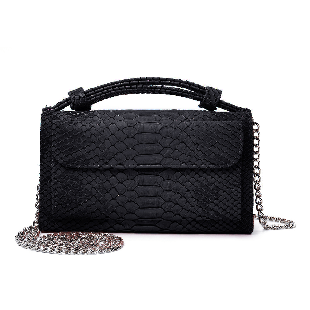 Women Snake Skin Genuine Leather Chain Shoulder Bag Crossbody Bag Handbag Long Wallet - MRSLM