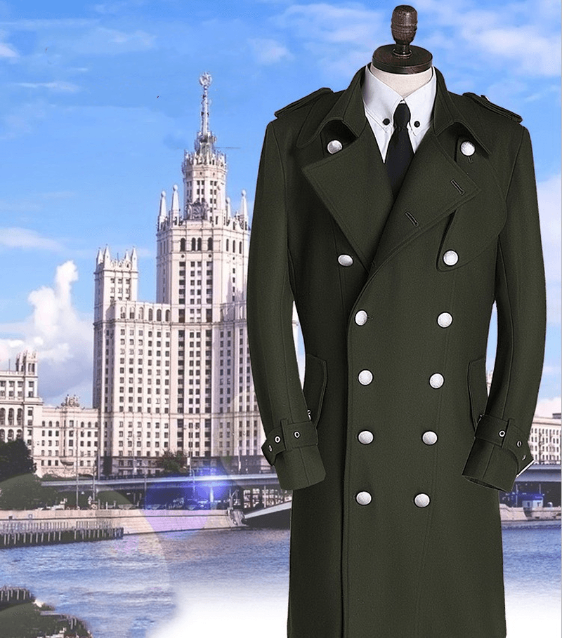 World War II Coat Woolen Coat Casual Windbreaker Korean Style Slim Long Warm Woolen Coat Metal Caviar - MRSLM