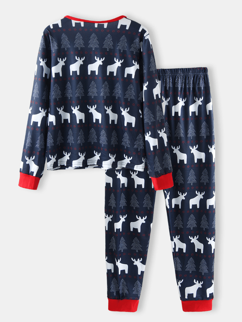 Women Christmas Style Design Print V-Neck Pullover & Elastic Waist Jogger Pants Two Piece Home Pajama Set - MRSLM