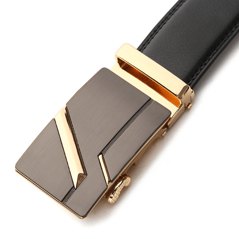 120CM Men Second Floor Cowhide Frosted Gold Silver Alloy Automatic Buckle Belt - MRSLM