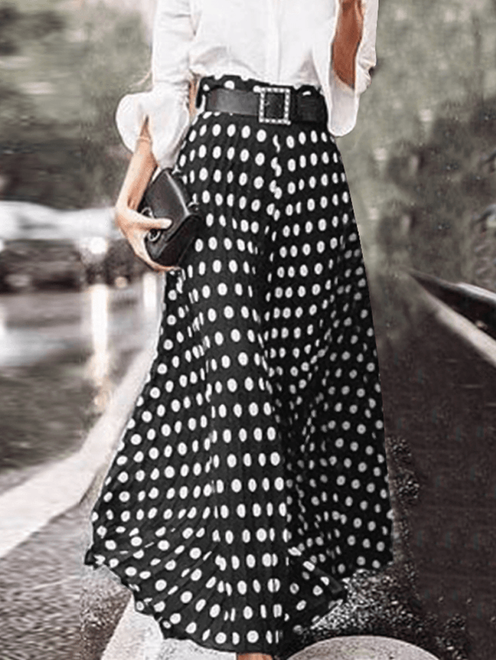 Polka Dot Print High Waist Side Zipper Elegant Loose Maxi Skirts - MRSLM