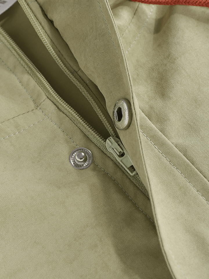 Mens Pockets Detail Contrast Color Half Zipper Hoodie Portable Windbreaker Jacket - MRSLM