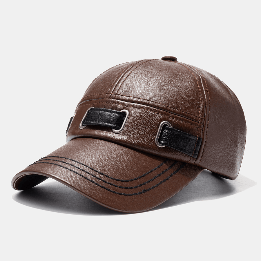 Unisex Artificial Leather Hat Outdoor Warm Casual Baseball Cap - MRSLM