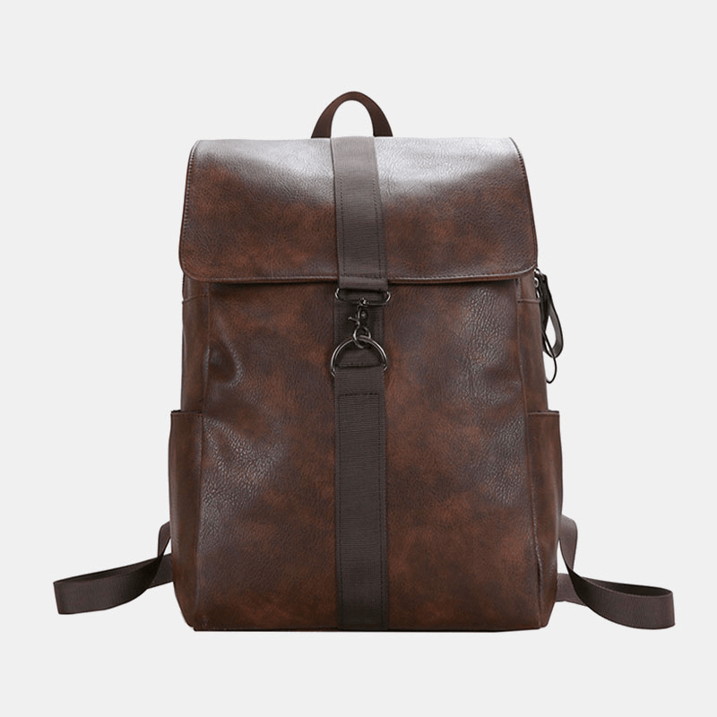 Unisex Faux Leather Retro Large Capacity Outdoor 15.6 Inch Laptoop Bag School Bag Backpack - MRSLM