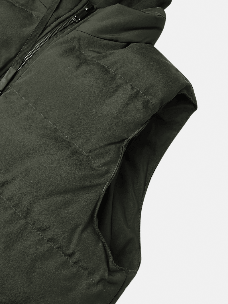 Mens Zipper Side Pocket Windproof Removable Hooded Warm Sleeveless down Jacket Vest - MRSLM
